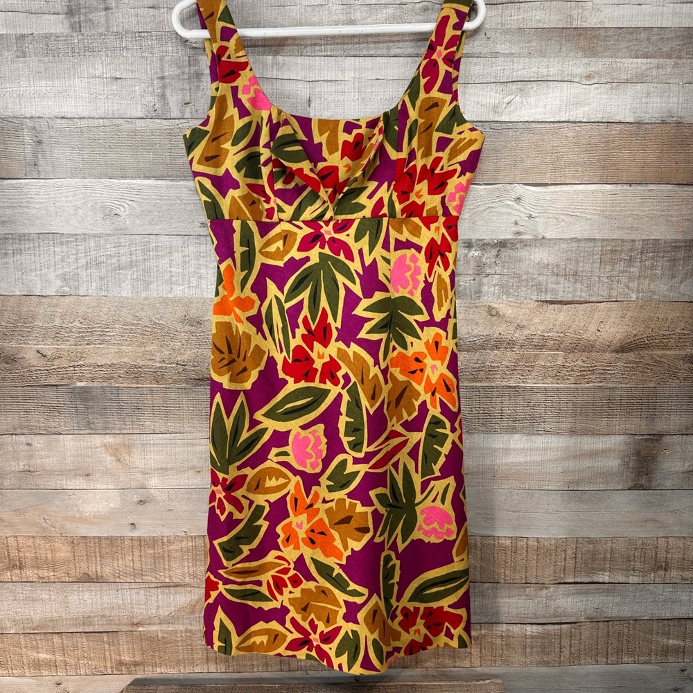 Talbots Floral Linen Blend Sleeveless Sheath Dress Magenta Orange Green Size 6